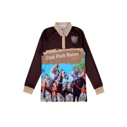 Customized long-sleeved brown Polo shirt, sublimation, all-over printed Polo shirt, Australia, horse racing, equestrian sports P1583 Customized long-sleeved brown Polo shirt, sublimation, all-over printed Polo shirt, Australia, horse racing, equestrian sports P1583